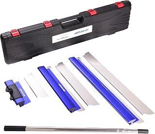 Drywall Tools Skimming Blade with Extension Handle - 12", 22" & 32" Blades Extruded Aluminum 301 Stainless Steel Construction Tools End Caps, Wall-Board with 0.5mm&0.35mm Blue