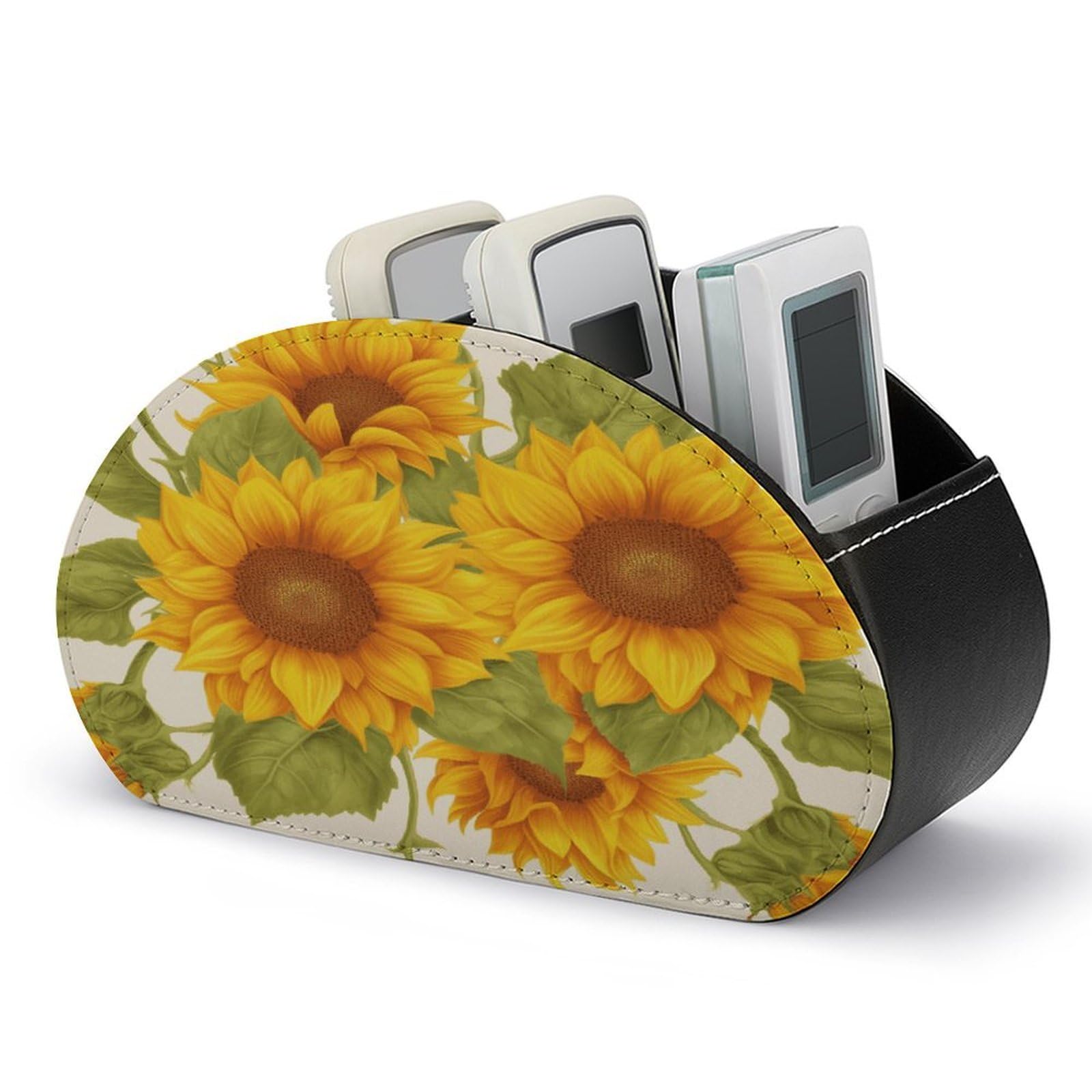 FekiLoot Fresh Sunflower Remote Control Holder with 5 Compartments Remote Organizer Caddy for Table TV Remote Caddy Storage Box/Tray Fits Media Controllers Office Supplies