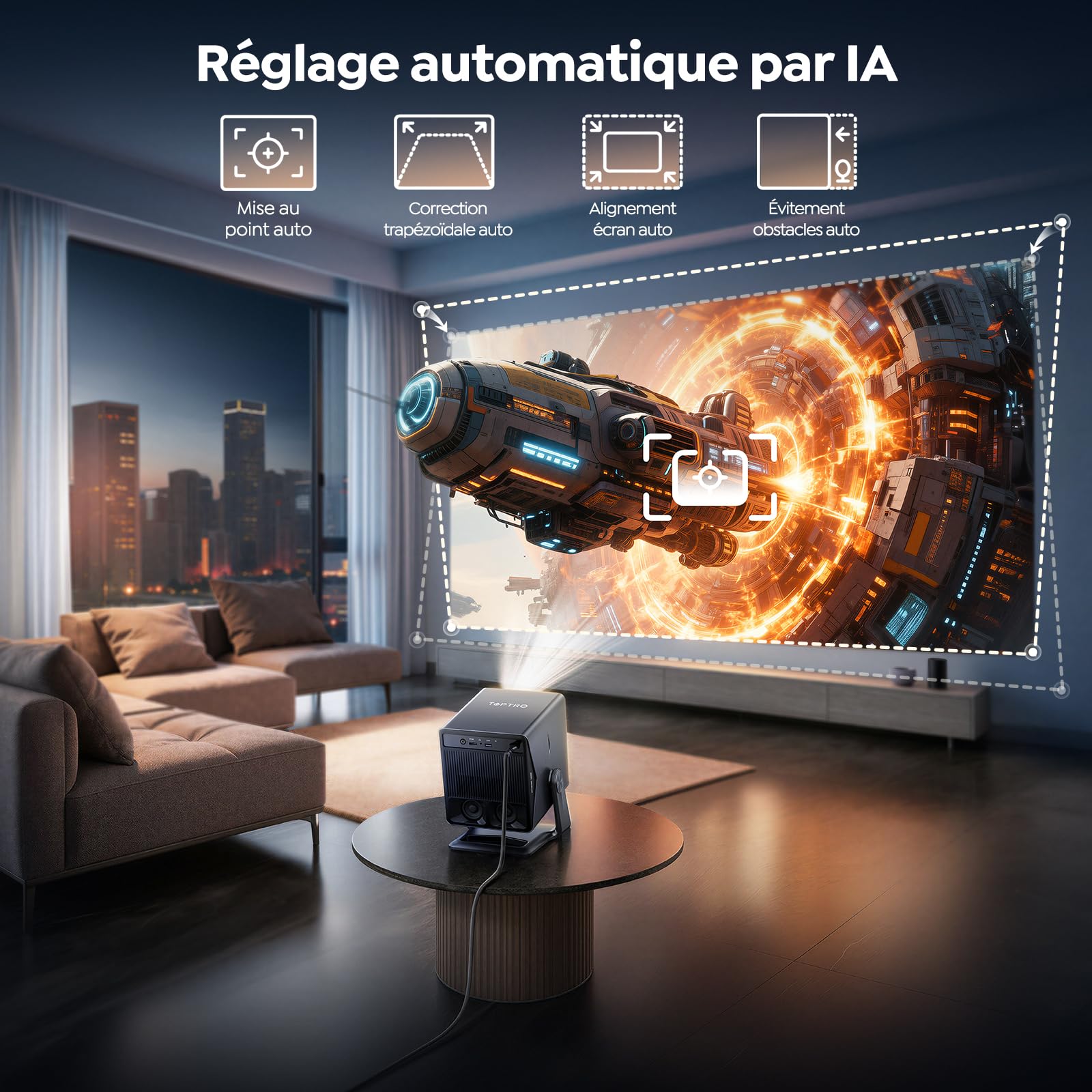 TOPTRO Vidéoprojecteur 4K【VIDAA OS N°1: Ultra-Rapide| 1400 ANSI |Dolby 36W】 Projecteur Video Home Cinéma Courte focale 1,0:1, Auto Focus/Keystone/Align,HDR10, WiFi 6, Bluetooth 5.4, HDMI Arc