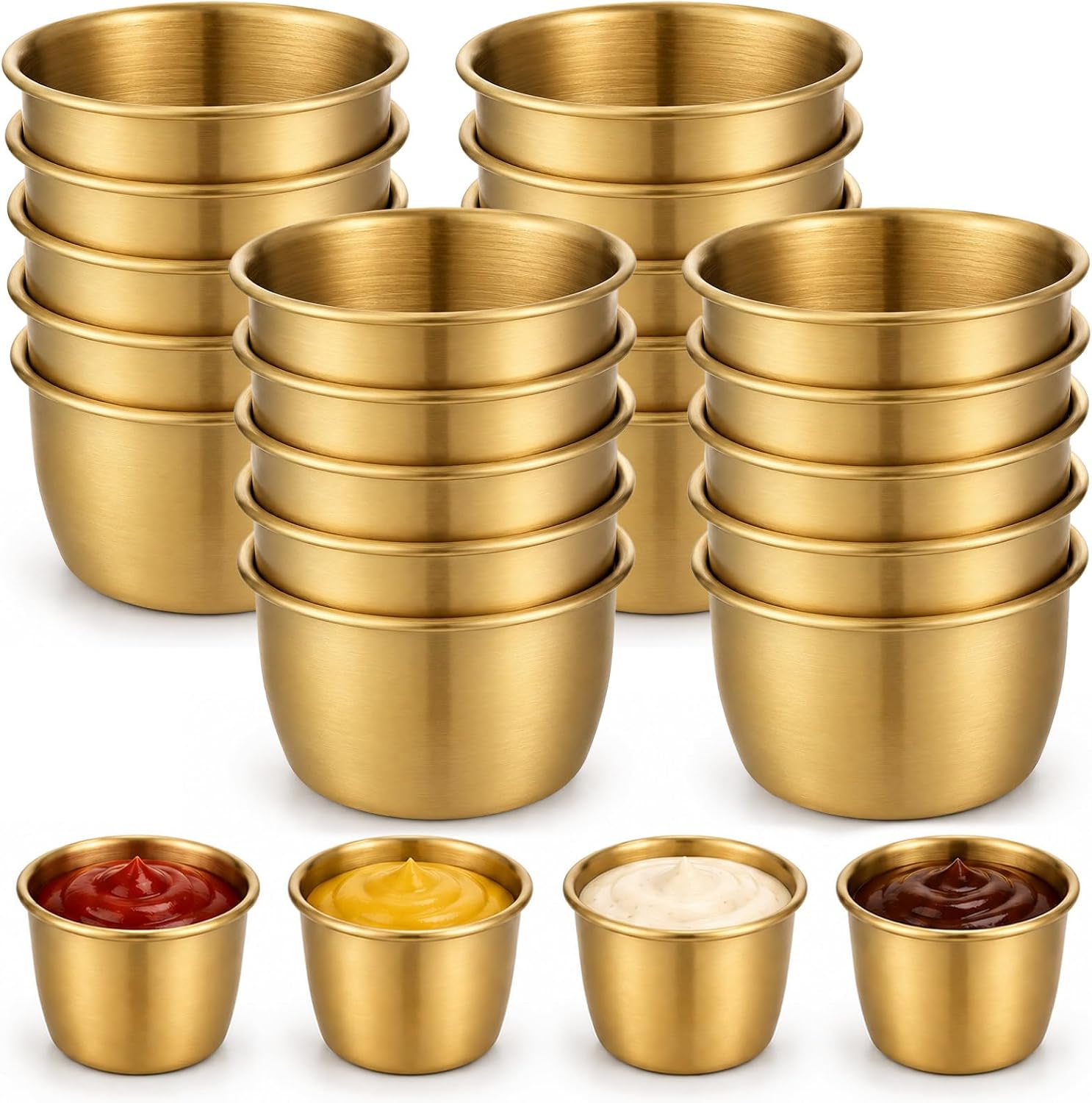 24 Pcs Sauce Dipping Bowls Metal Condiment Cups Sauce Ramekins Gold 304 Stainless Steel Mini Bowls for Ketchup, Honey Mustard, and Sauces 1.7 oz 50ml
