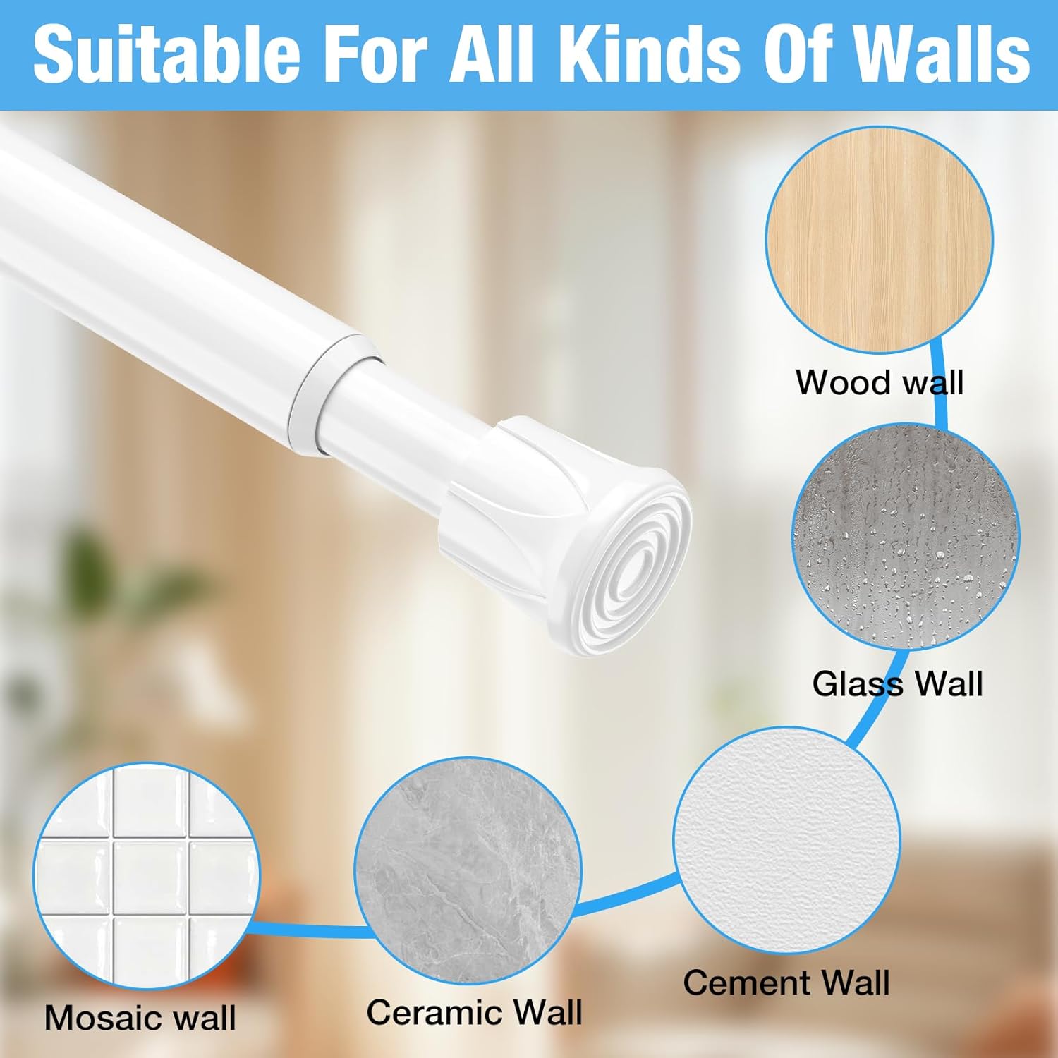 6 Pack Spring Tension Rods 27-38 Inches,5/8" Diameter White Spring Load Adjustable Expandable,Small Short Tension Curtain Rod for Windows,Kitchen,Doorway,Bathroom,Cupboard Bars