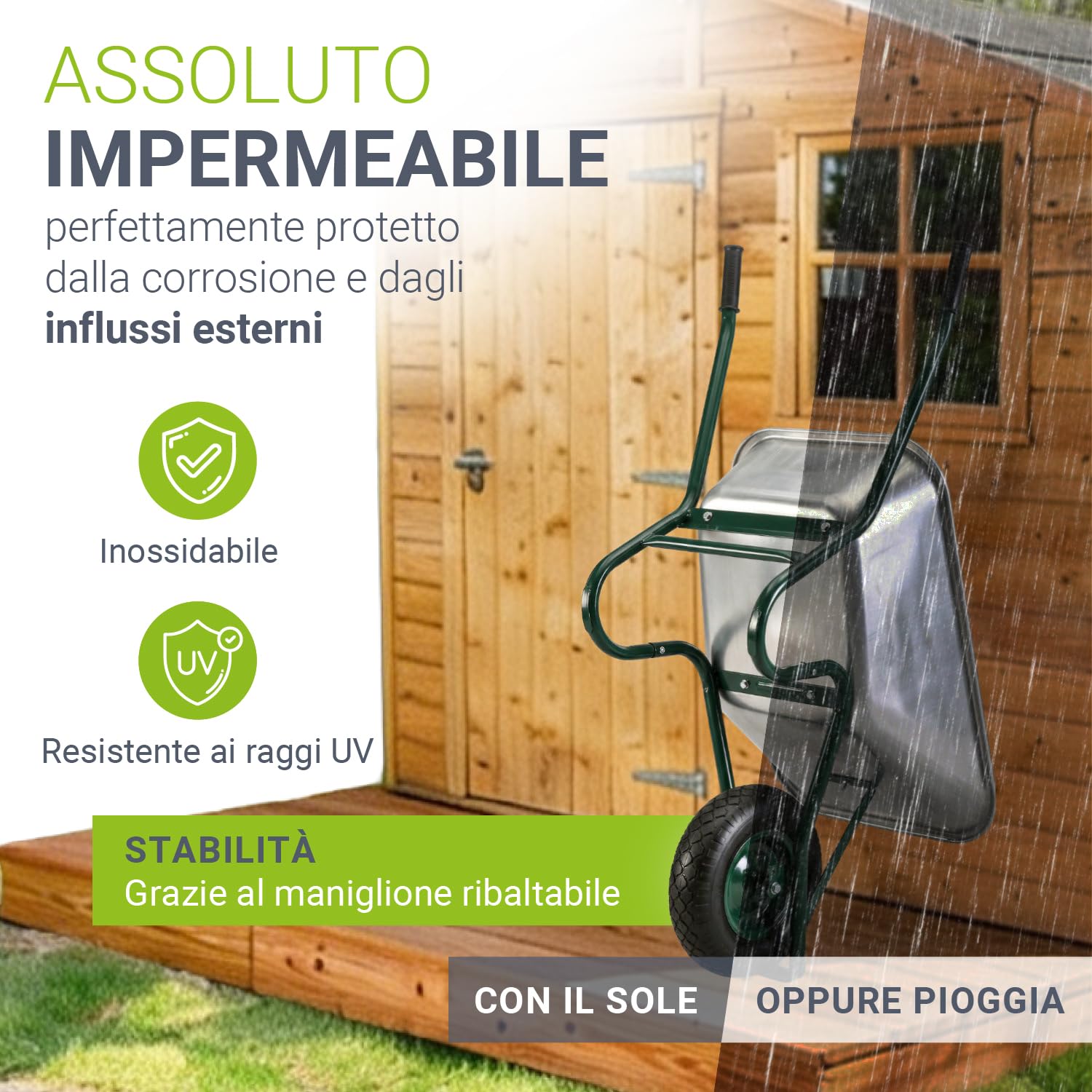 Juskys Carriola da Giardino | Volume 100 Litri | 210 kg | Ruote Pneumatiche Con Cerchio in Metallo | Vasca Zincata | Carriola a Spinta da Trasporto