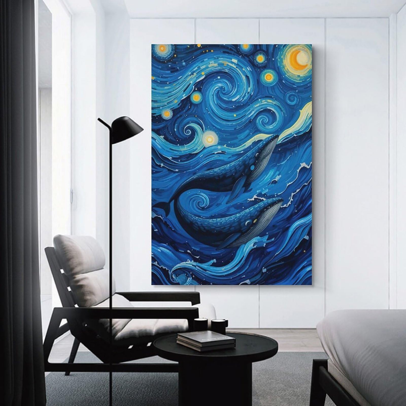 Junmoney Whales Starry Night Ocean Decorative Canvas Print, 16x24inch(40x60cm), for Gallery Wall Decor And Room Displays, Wall Decor Suited to Curated Displays