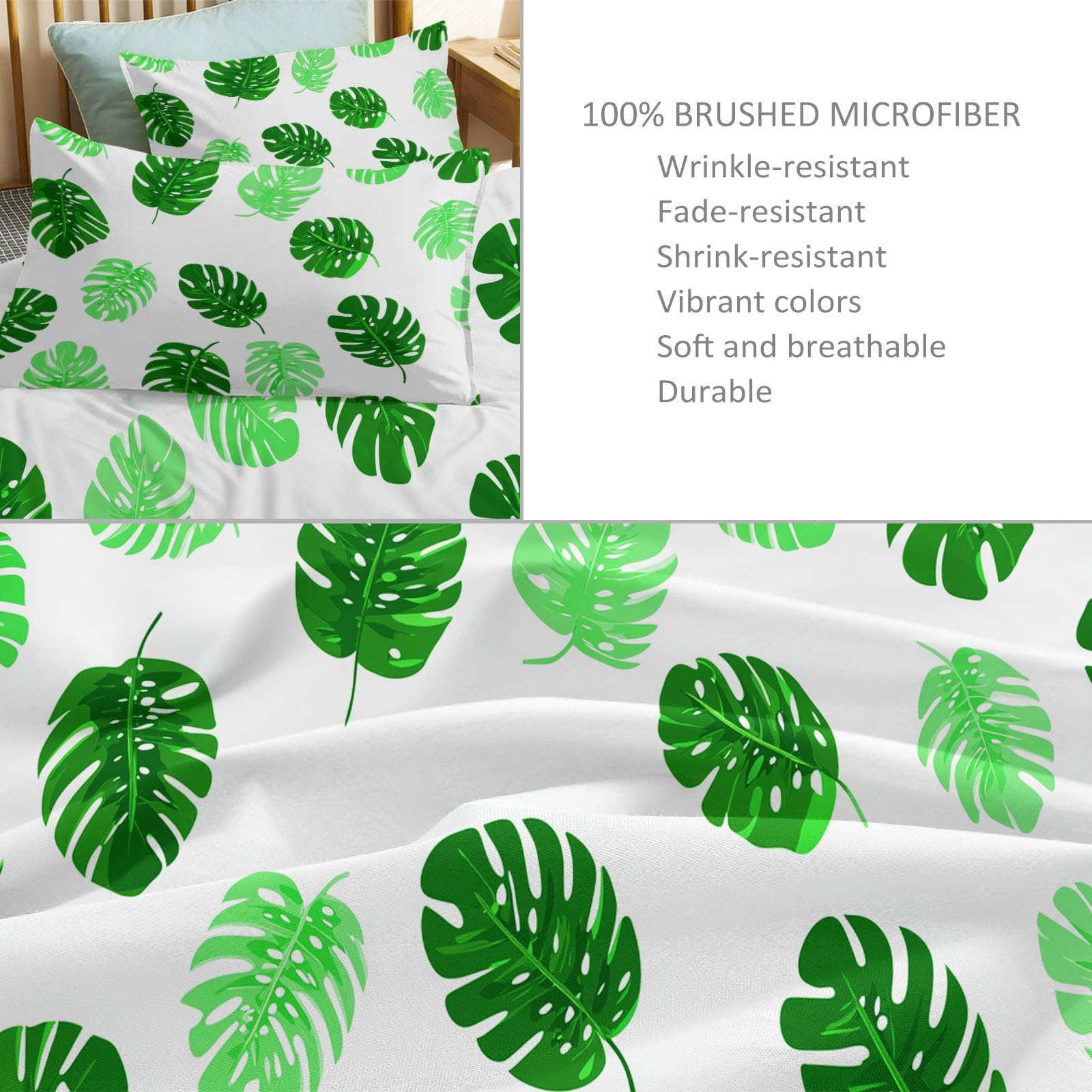 Zestawy kołder, tekstura, liście bambusa, roślina, zestaw 3 szt., super king, 260 x 220 cm, dwustronny, ciepły zestaw poszewek na kołdrę do sypialni, hotelu lub na prezent, 100% szczotkowana