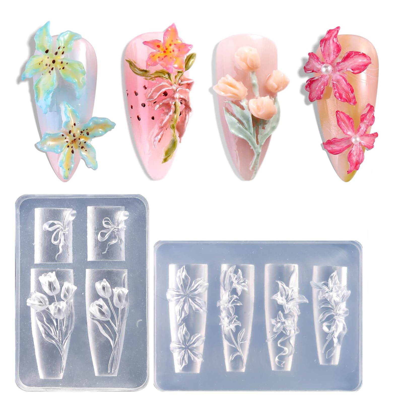 2Pcs Nail Molds, Silicone Nail Molds, 3D Nail Charms, Tulip Flower and Butterfly Accessories DIY Nail Art Tool Kit-image-14