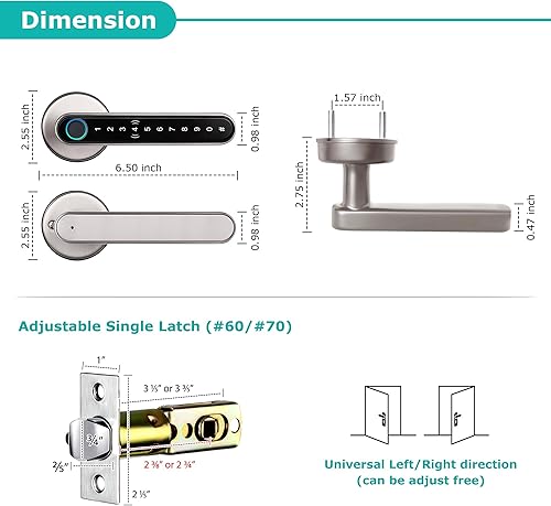 Miniatura 14 de CATCHFACE cerradura inteligente para puerta, cierre y apertura con huella dactilar/app TTlock/código/llave, con wifi, manija biométrica para puerta