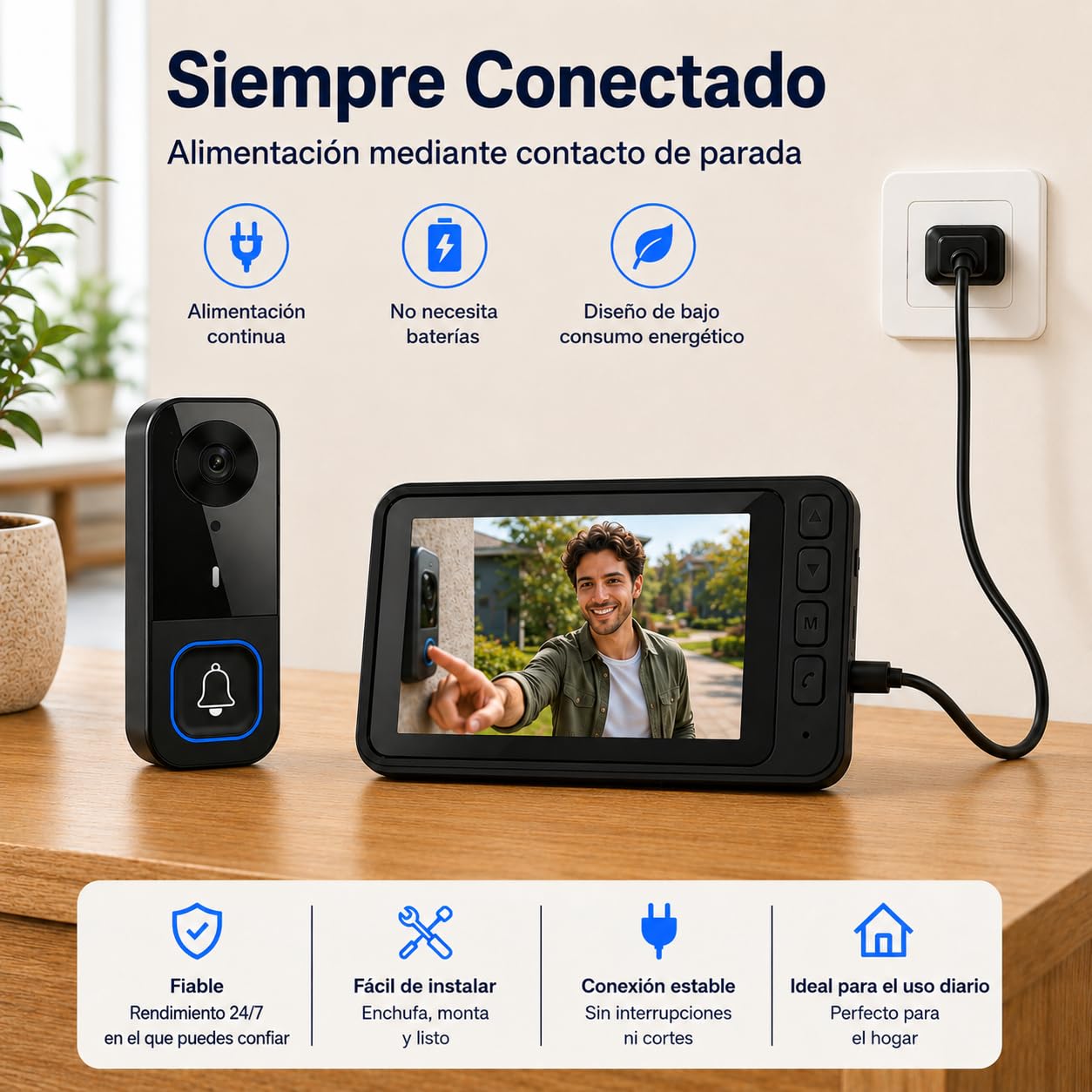 Videoportero Inalámbrico con Cámara 1080P Timbre Exterior Bluetooth 50m Visión Nocturna Audio Bidireccional