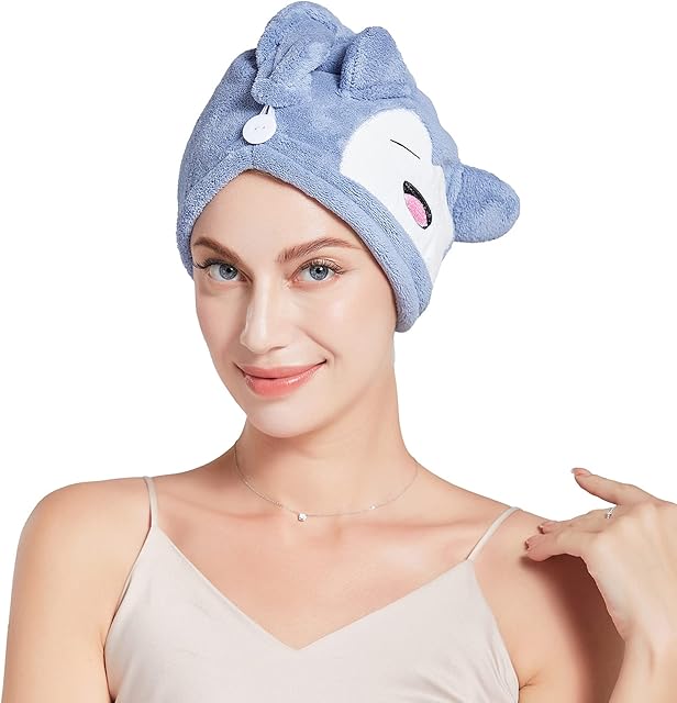 MAISUIZI Cartoon Animal Hair Towels Wrap Super Absorbent Quick Dry Cute Hair Turbans Twist Hair Towels for Women Anti Frizz