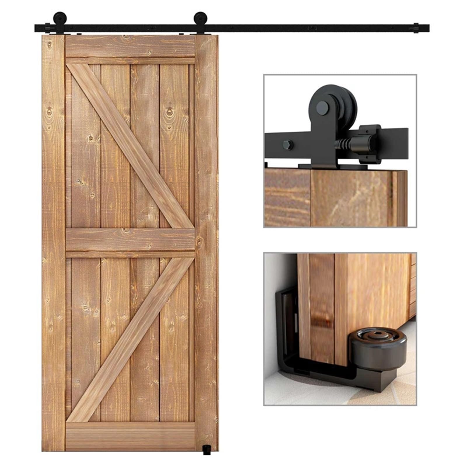 Barn Door Sliding Kit, 5-6.6 Foot Sliding Barn Door Hardware Kit with Adjustable Floor Rails(6.6FT)