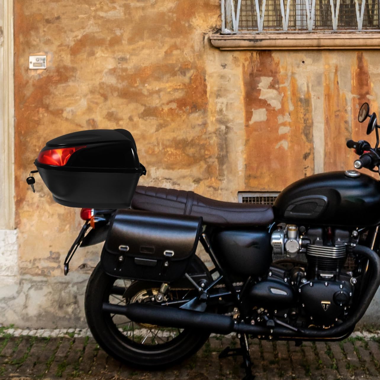 Motorcycle Rear Trunk Storage Box Security Lock Waterproof Motorcycle Luggage Carrier for Scooter and Electric Bikes Black Suitable for Travel and Touring