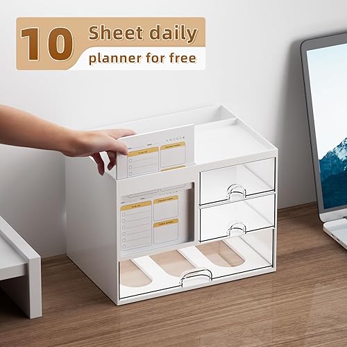 Miniatura 3 de Marbrasse Organizador de escritorio con 3 cajones, soporte multifuncional para bolígrafos, organizadores de escritorio y accesorios con 4