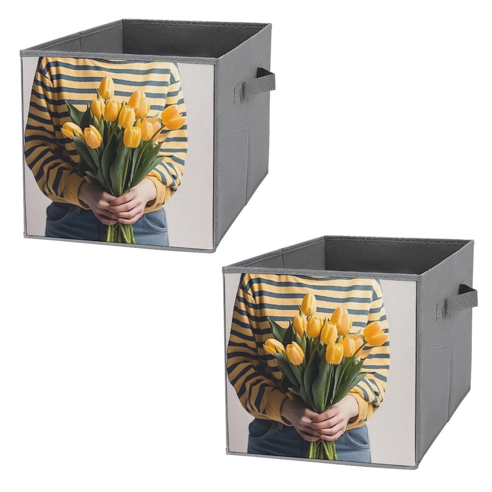 Boîtes de rangement jaunes pliables en tissu pour étagères et placards