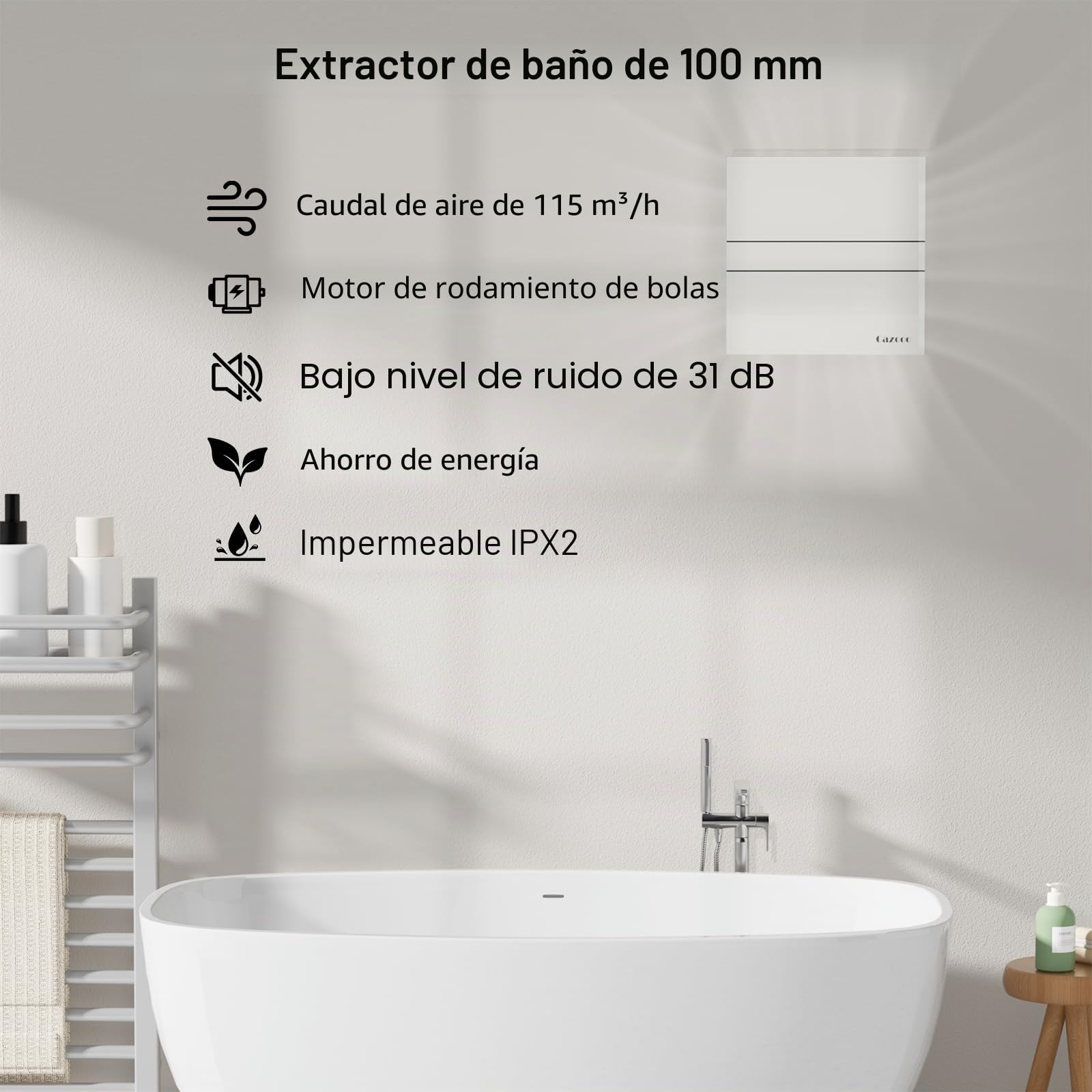 Ventilador extractor de baño silencioso de cristal beige de 100 mm, con solapa de reflujo, extractor de ventana de pared para ducha, cocina, inodoro, ático, 115 m³/h, 10 W, 31 dB, IPX2