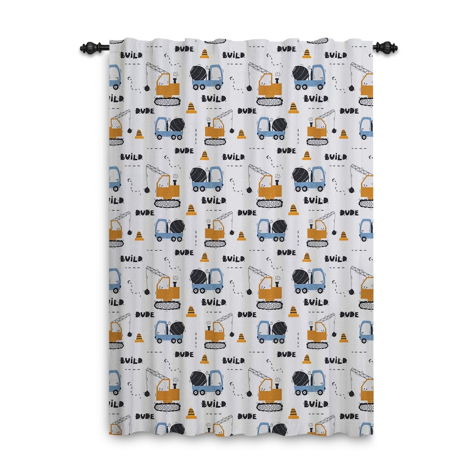 ggaimwf Cortinas Infantiles Niños Build Dude Vehículos Construcción de Camiones Tratamientos de Ventanas para Guardería Dormitorio Infantil Pliegue de lápiz 117x183cm 1 Panel