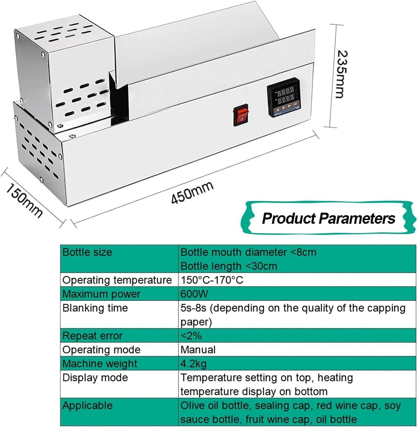 Termoretráctil, sellador eléctrico de cápsulas con pantalla digital, calefacción de cerámica, para botellas de vino de menos de 80 mm