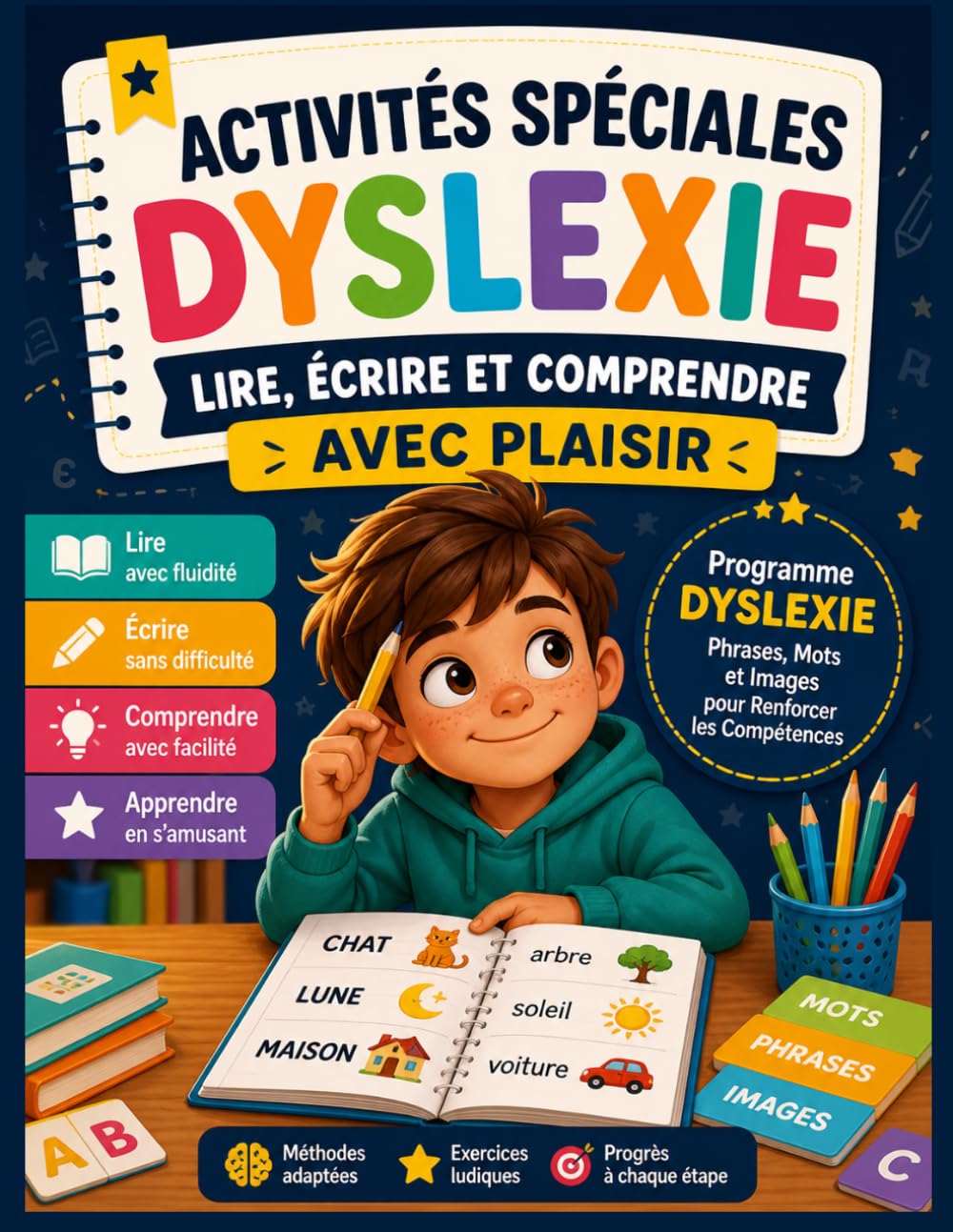 Activités Spéciales Dyslexie : Lire, Écrire et Comprendre avec Plaisir: Programme Dyslexie : Phrases, Mots et Images pour Renforcer les Compétences