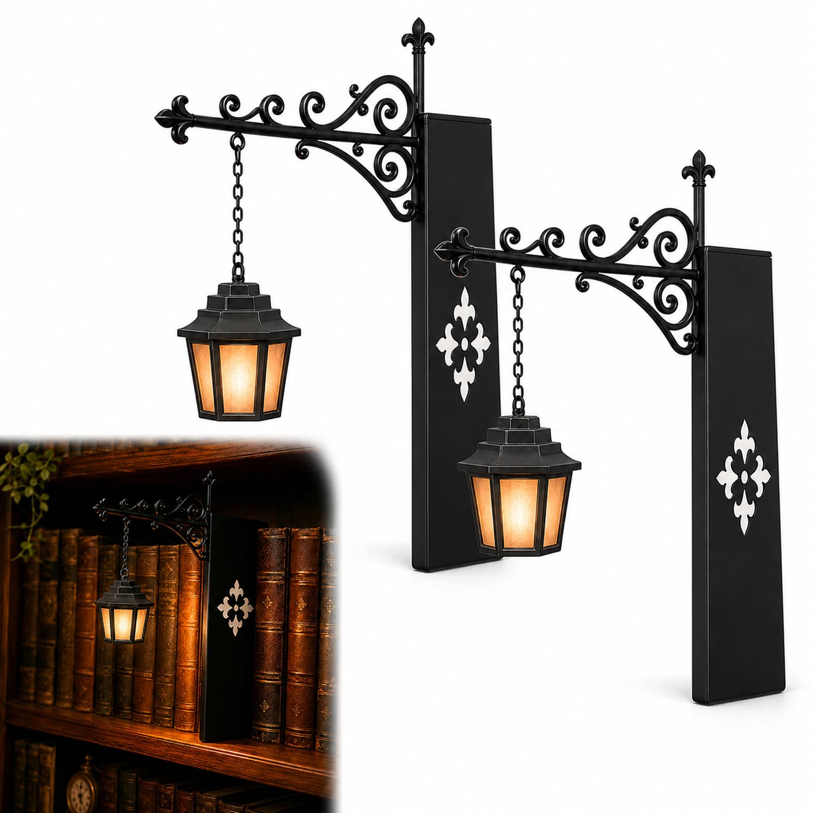 2-PCS Bookshelf Lantern,Book Nook Lights,Library Lantern-Decorative Bookshelf Lighting,Vintage LED Reading Lamp for Desk & Shelf,Warm Glow Mini Bookcase Light,Home Decor Gift for Book Lovers (2PCS-A)