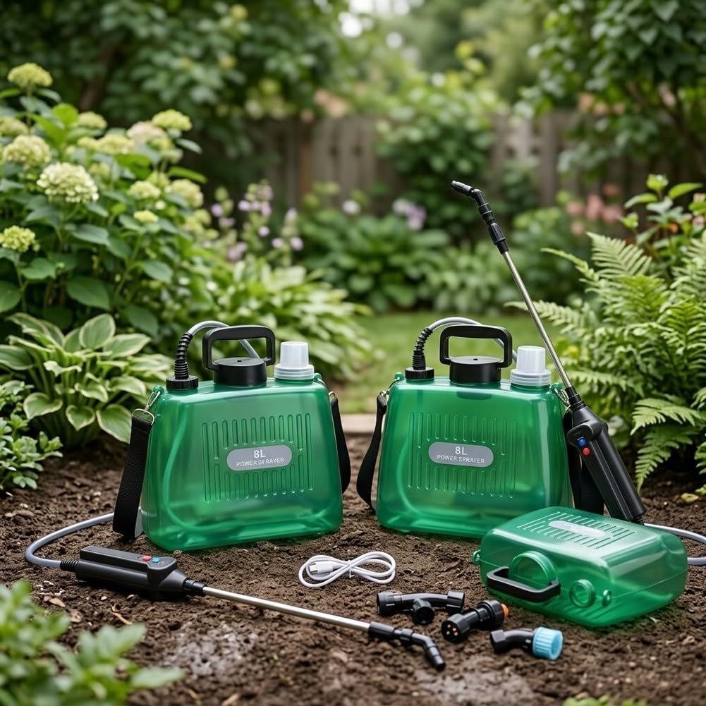 Elektrische Gartenspritze, 8 Liter (2 Gallonen), wiederaufladbare | Pumpspritze mit 3 einstellbaren Druckstufen, leichte, tragbare elektrische für Gartenarbeit,