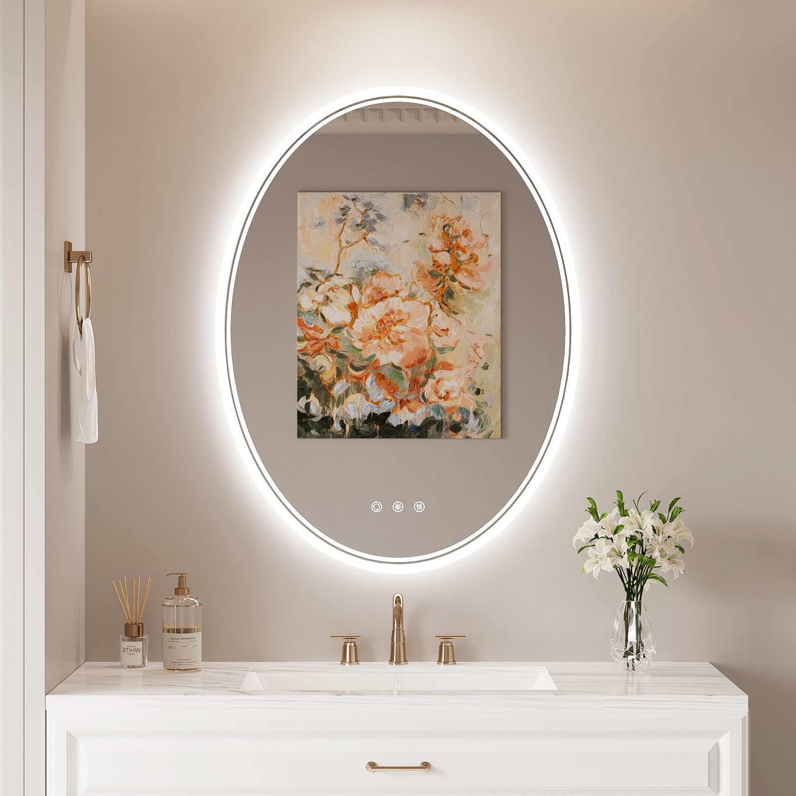 24 x 32 Oval LED Bathroom Mirror with Lights, Anti Fog LED Bathroom Mirror Dimmable Bathroom Vanity Mirror for Wall, Front and Backlit, 3 Colors, Memory Function, Shatterproof