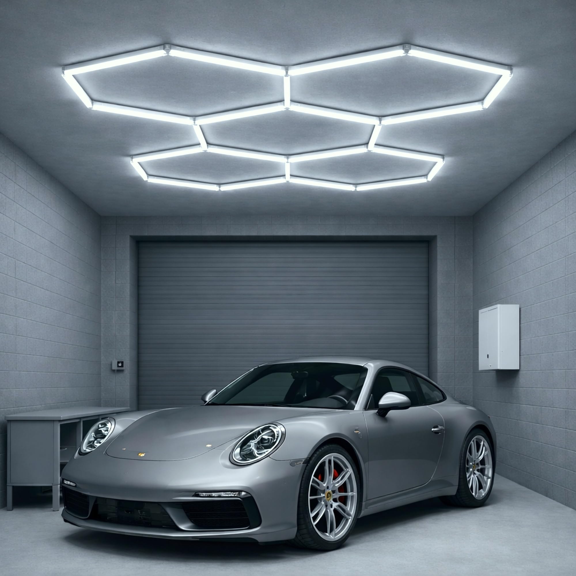 lambado® Hexagon LED Deckenleuchte Garagenlampe 5er Set | Farbtemperatur 6500K Weiß | für Werkstatt Garage Fitnessstudio Barber Shop Salon Showroom