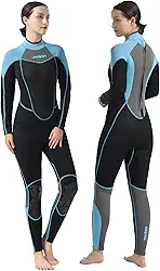 Roupa de mergulho feminina de neoprene de 3 mm para natação em água fria com zíper nas costas, adequado para mergulho, natação, surfe, snorkel e outros esportes aquáticos