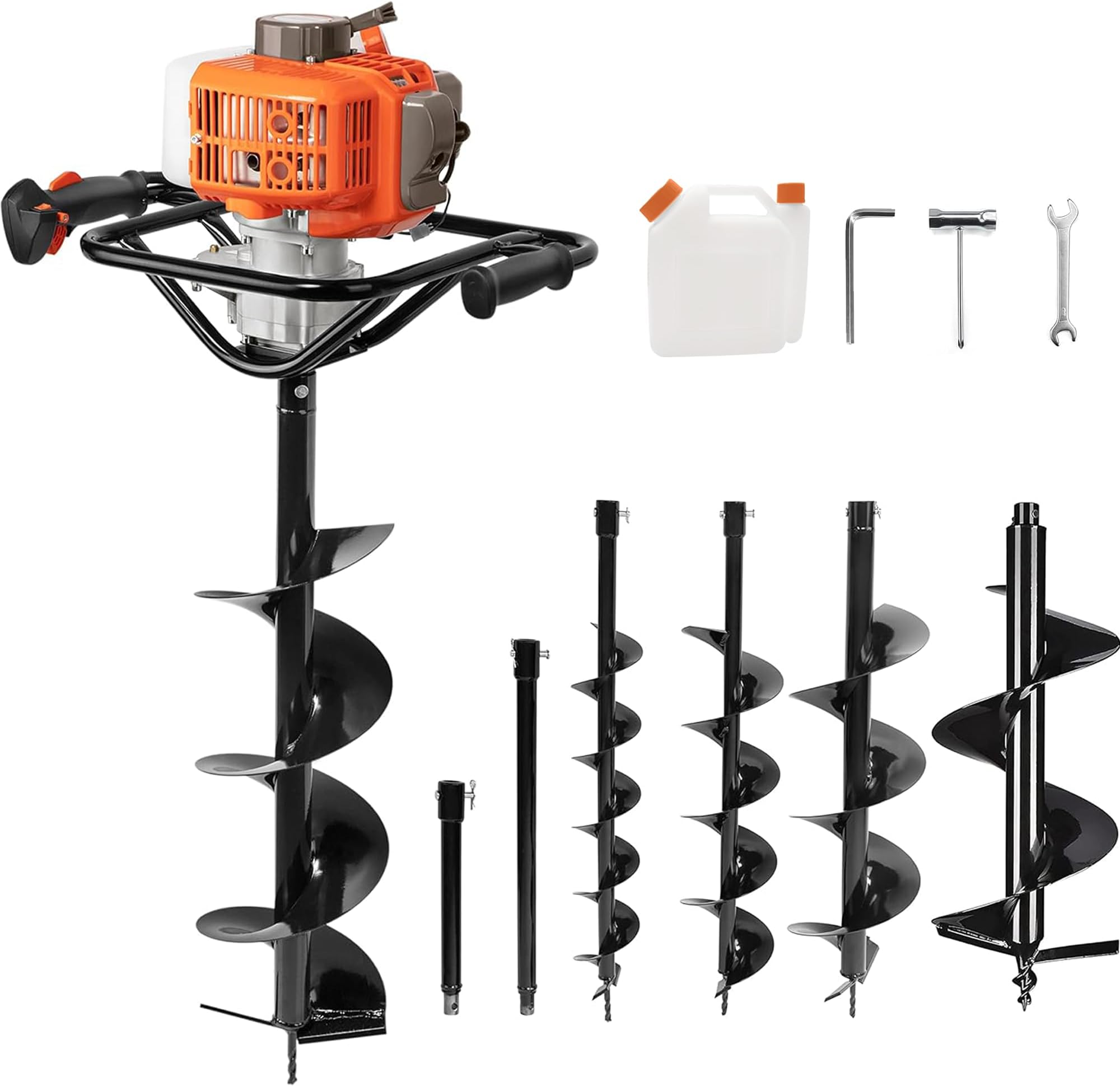 PROYAMA 54cc Post Hole Digger Gas Powered 2 Cycle Earth Auger, 5-Year Warranty Gear Box, 4 Drill Bits 4" 6" 8" 12" + Extension Rod 12" 20"