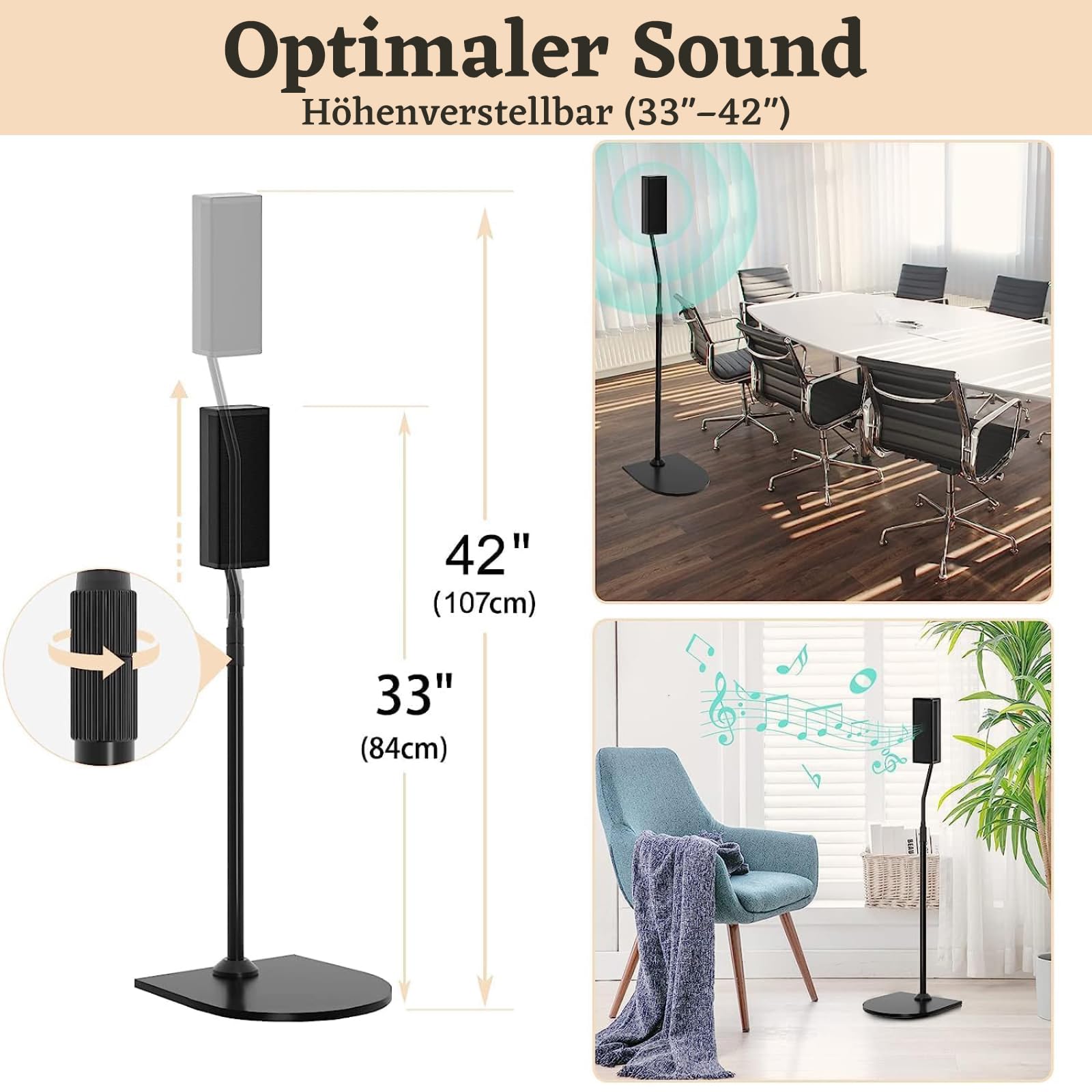 Stojak z regulacją wysokości do stojaków głośnikowych Bose Wr Slideconnect, do głośników Bose Surround, Surround 700, OmniJewel Lifestyle 650, CineMate GS Series II, do stojaków podłogowych Bose