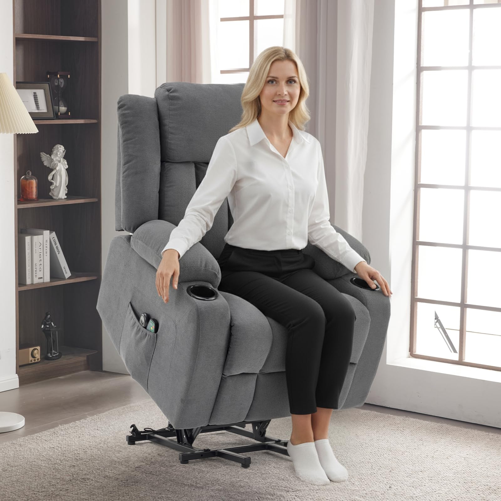 LEADZM Fauteuil Releveur Électrique Relax avec Fonction Massage et Chaleur, Inclinaison Réglable et Repose-Pieds, Télécommande Incluse Dunkelgrau