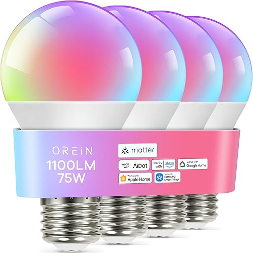 Miniatura 14 de Bombilla Inteligente OREiN Matter, Bombillas de Luz de Inundación Inteligentes BR30 de 1200 Lúmenes Funcionan con Alexa, Apple Home, Google Home,