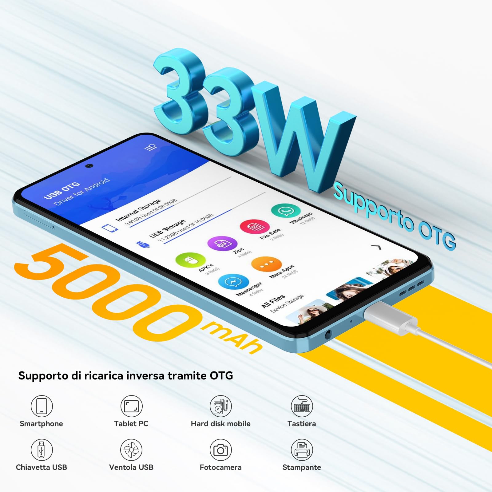 Blackview Smartphone Shark8 Cellulare, 16GB RAM+256GB ROM/2TB-TF, MediaTek Helio G99, 6.78'' FHD+/120Hz, 64MP+13MP, 5000mAh/33W, 4G Dual SIM Telefono, NFC/Face ID/Fingerprint/OTG/3 Slot/3.5mm Jack