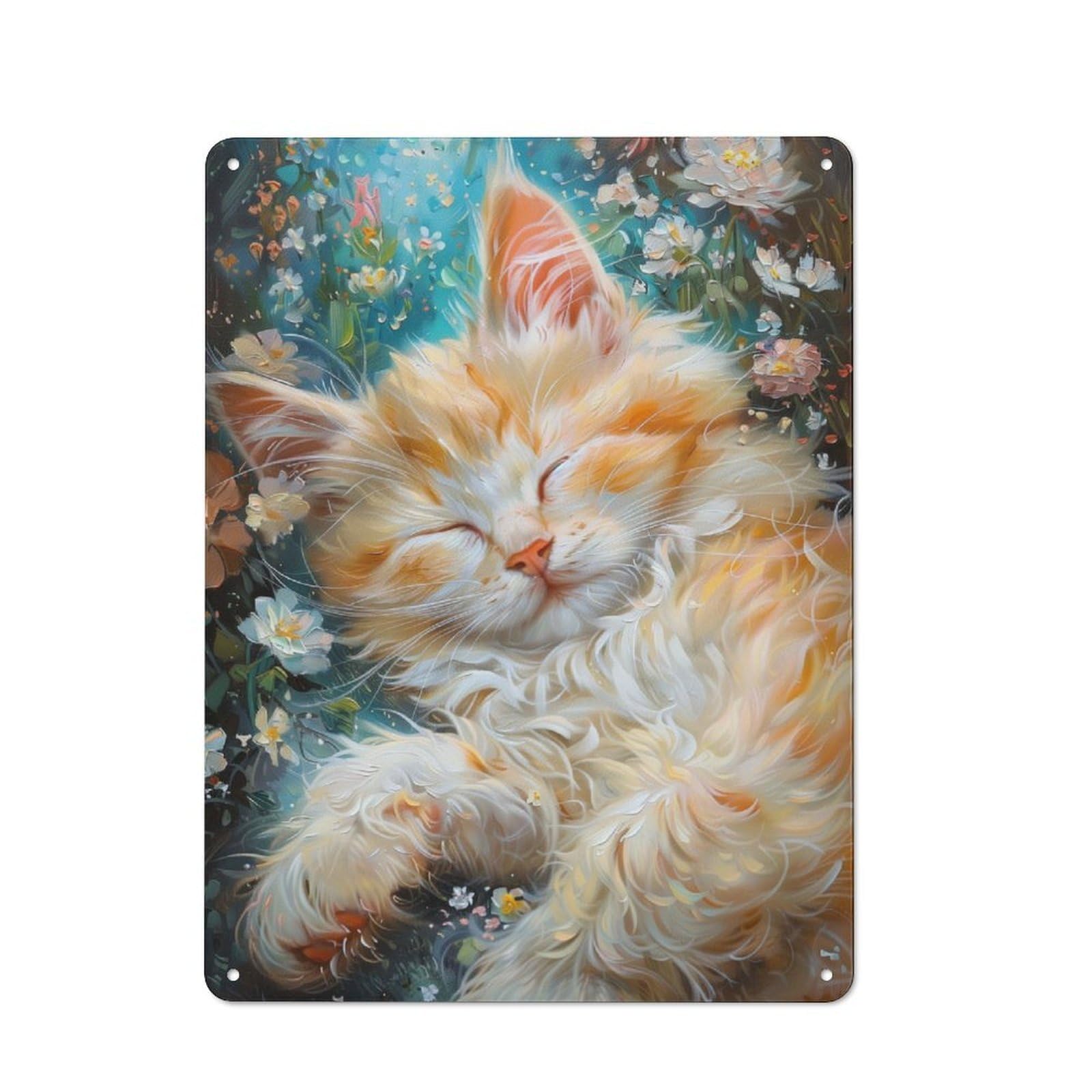 Junmoney Cute Cat Flower 40X30cm Rustic Metal Sign With For Guest Room Or Hallway, For Vintage Wall Decor Fans, For Metal Sign Collectors