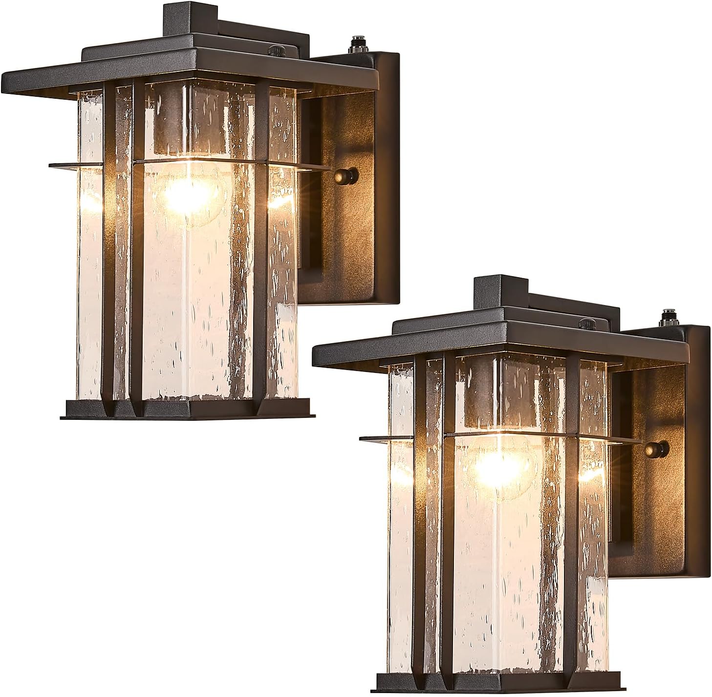 Dusk to Dawn Outdoor Wall Light 2 Pack Outside Wall Lamp Oil Rubbed Bronze Exterior Light Fixtures Wall Mount 10"H Garage Light Outdoor IP65 Porch Light with Seeded Glass Exterior Wall Sconces