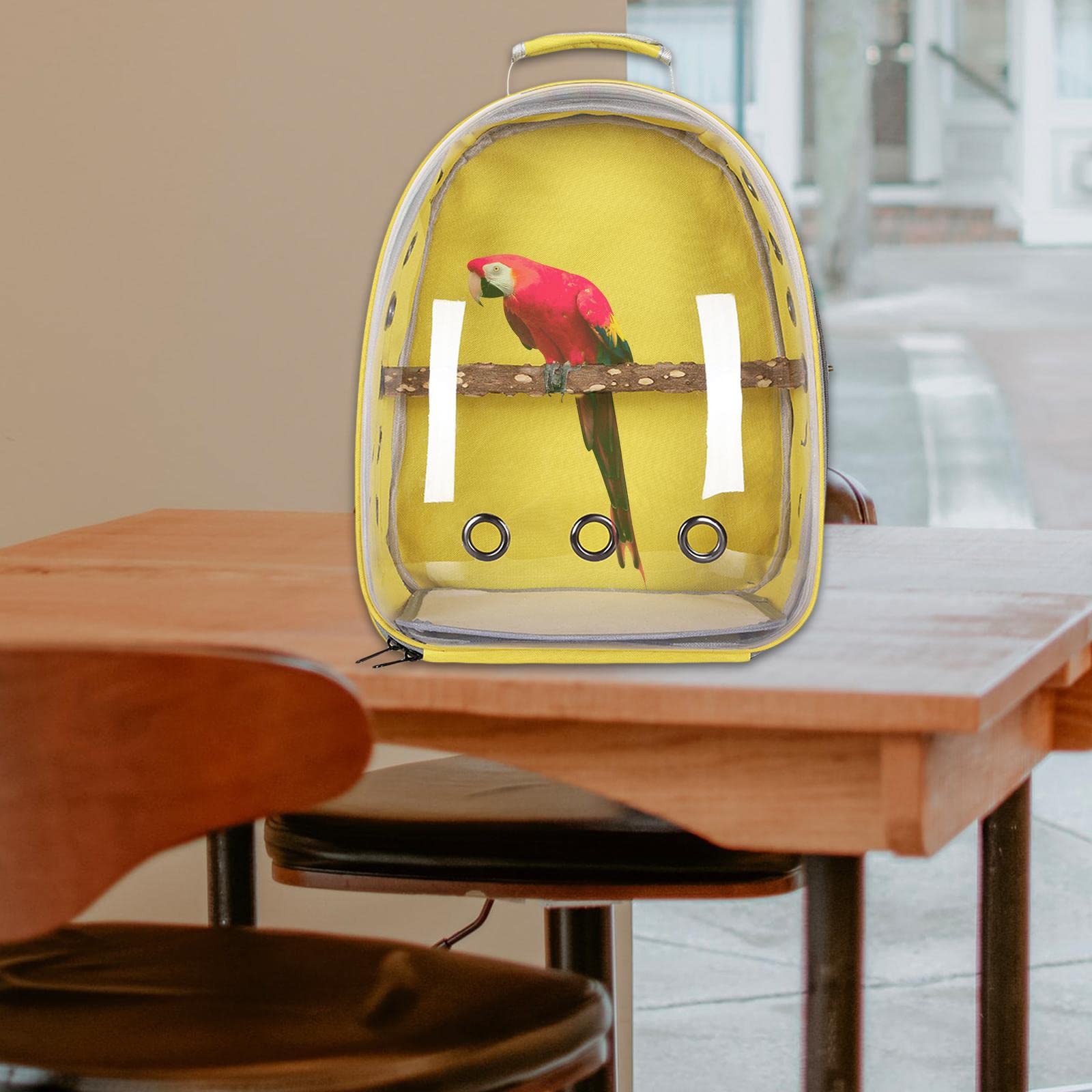 Bird Knapsack Mochila para Mascotas Pequeñas con Jaula Transparente Barra Desmontable Cápsula Ventilada Adecuada para Vacaciones Familiares S, Amarillo
