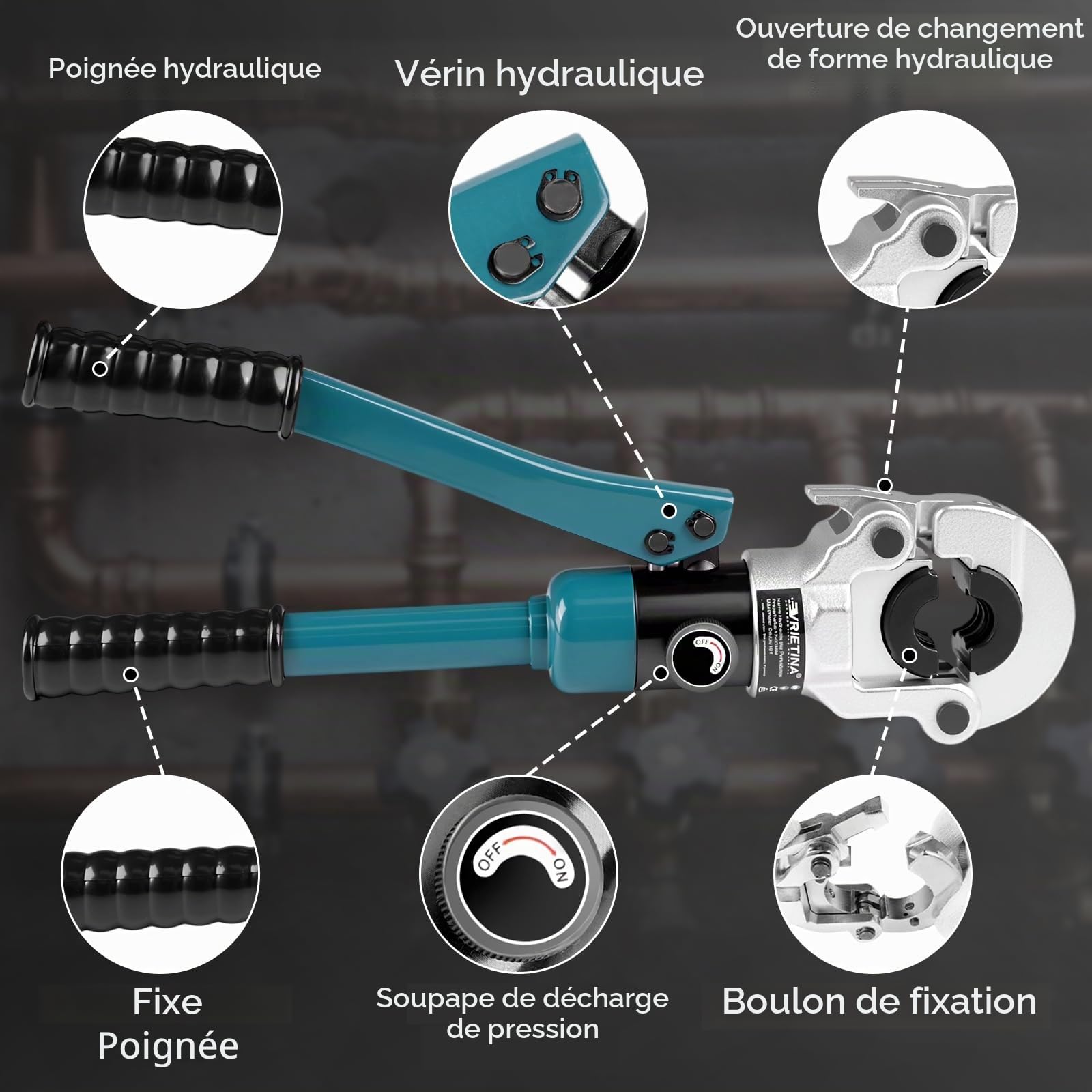 Pince à sertir professionnelle pour tube en cuivre avec contour V et contour TH avec coupe-tube et ébavureur, pince à sertir manuelle, pince à sertir en cuivre, avec V12, V15, V18, V22, V28 et TH16