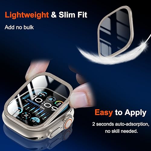 Miniatura 7 de EWUONU Paquete de 2 protectores de pantalla para Apple Watch Ultra 3/2/Ultra de 1.732 pulgadas, vidrio templado con carcasa de aleación de titanio,