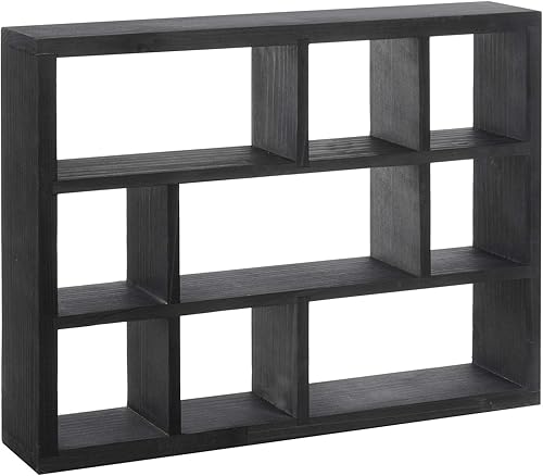 MyGift Caja de sombra vintage de madera maciza con 9 compartimentos, vitrina de curiosidad para montar en la pared, estante independiente o flotante