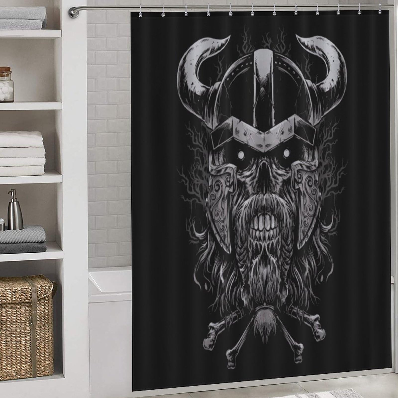 PAZZK Viking Myth Shower Curtain Resistant Waterproof Bathroom Curtains with 12 Hooks Quick-Drying Polyester Shower Curtains for Bathroom Wet Room Tub 66x72Inch（168x183cm）