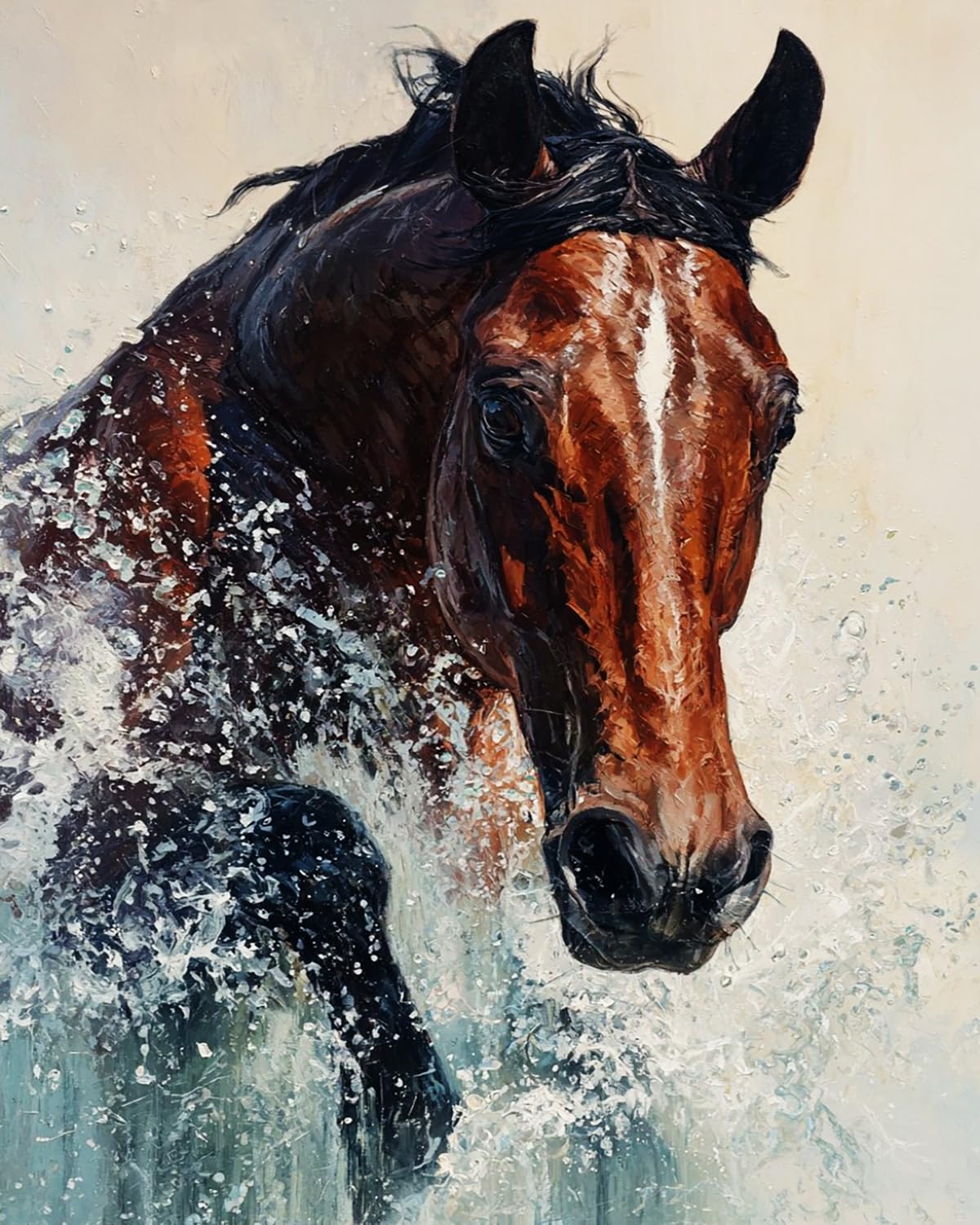 LIUBAISHI Paint by Numbers for Adults – 16x20 Canvas | Oil Painting Kit for Home Decor, Stress Relief Craft, Gift for Adults with Paints and Brushes-Galloping Horses treading the Waves