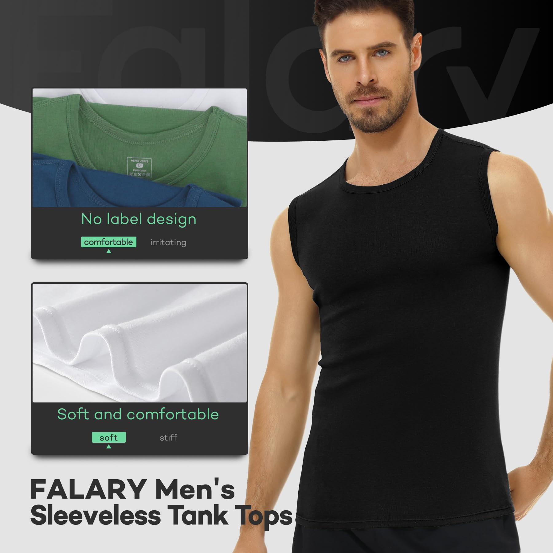 FALARY Canottiera Uomo Pacco da 3 Canotta Palestra Uomo 100% Cotone S-5XL Bianco Nero Marino Oliva