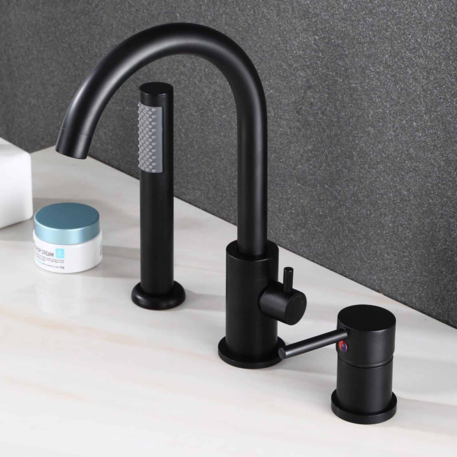 SnamicE Bath Shower Mixer Tap Black 3 Hole Bath Mixer Tap 360 Rotating Tap Single Handle Faucet Bath Taps,Black