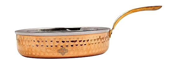 Indian Art Villa Handmade Steel Copper Fry Serving Pan, Serveware & Tableware, 400 ML