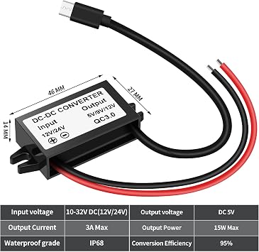 DC 12V/24V to 5V USB C Converter - Quick Charge QC3.0 Buck Charging Module, DC-DC Step Down Voltage Regulator Car Power Converter Adapter