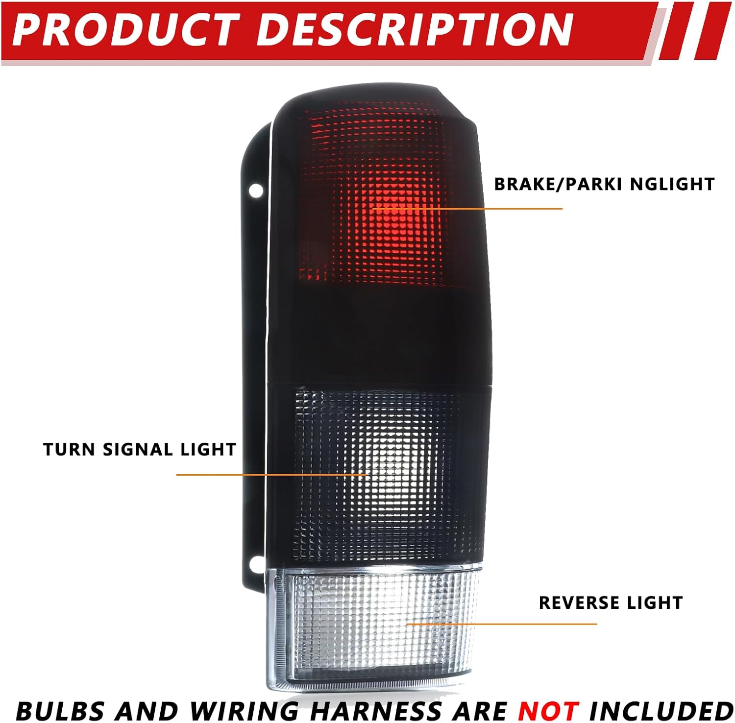 Tail Light Assembly Compatible With 1997-2001 Jeep Cherokee Passenger and Driver Side Brake Rear Lamp Taillights Red/Black Smoke CH2800128 4897399AA