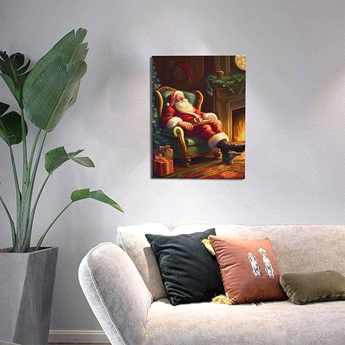 Miniatura 4 de WEASYYDS Lienzo decorativo para pared de Papá Noel para dormir, chimenea, decoración de invierno, póster de Papá Noel, pintura para el hogar,