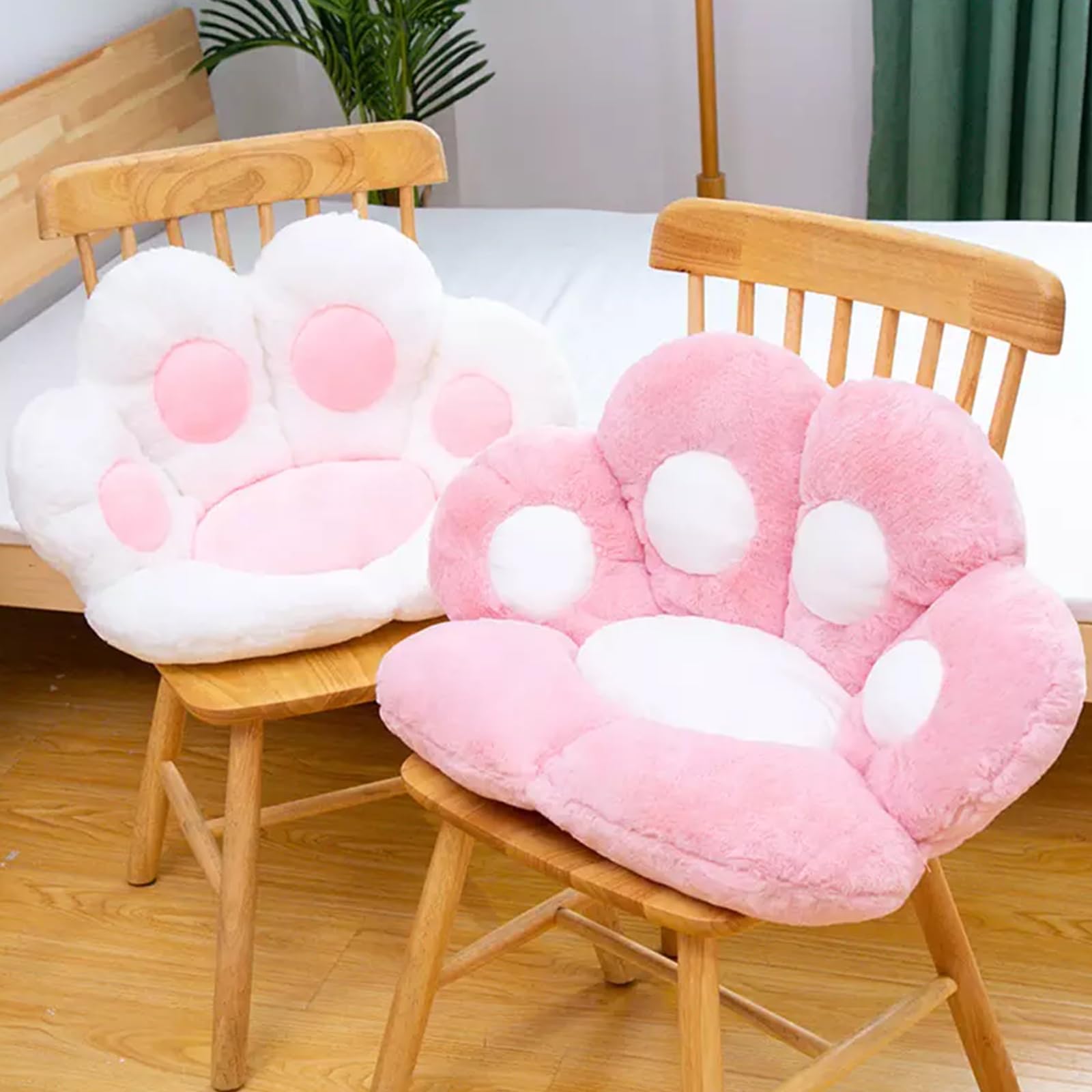Cojín de asiento con forma de pata de gato, bonito cojín para silla de oficina, silla de juegos, silla de ruedas, asiento de coche, ciática, dolor de coxis (blanco)