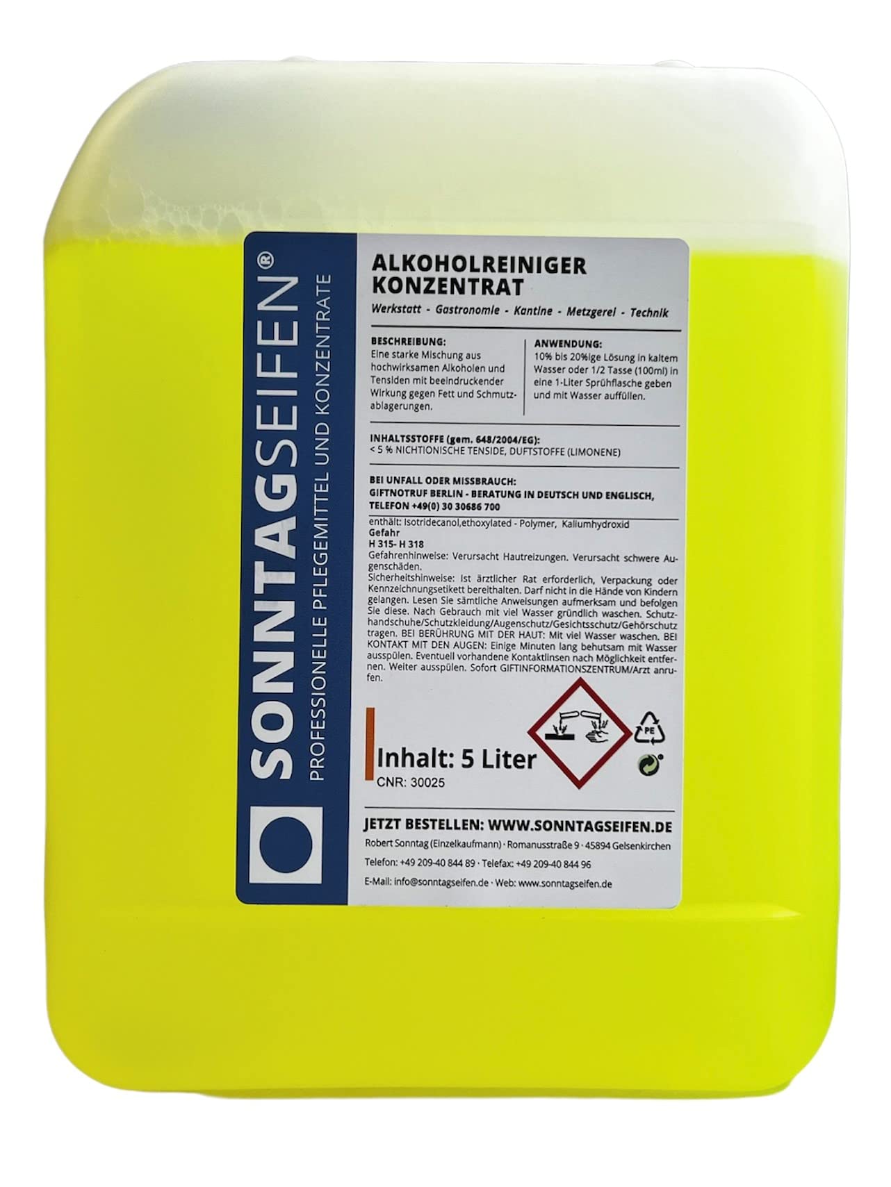 Alkoholreiniger, Konzentrat, 5 Liter, biologisch abbaubar nach OECD, wirksam gegen Fett und Schmutzablagerungen