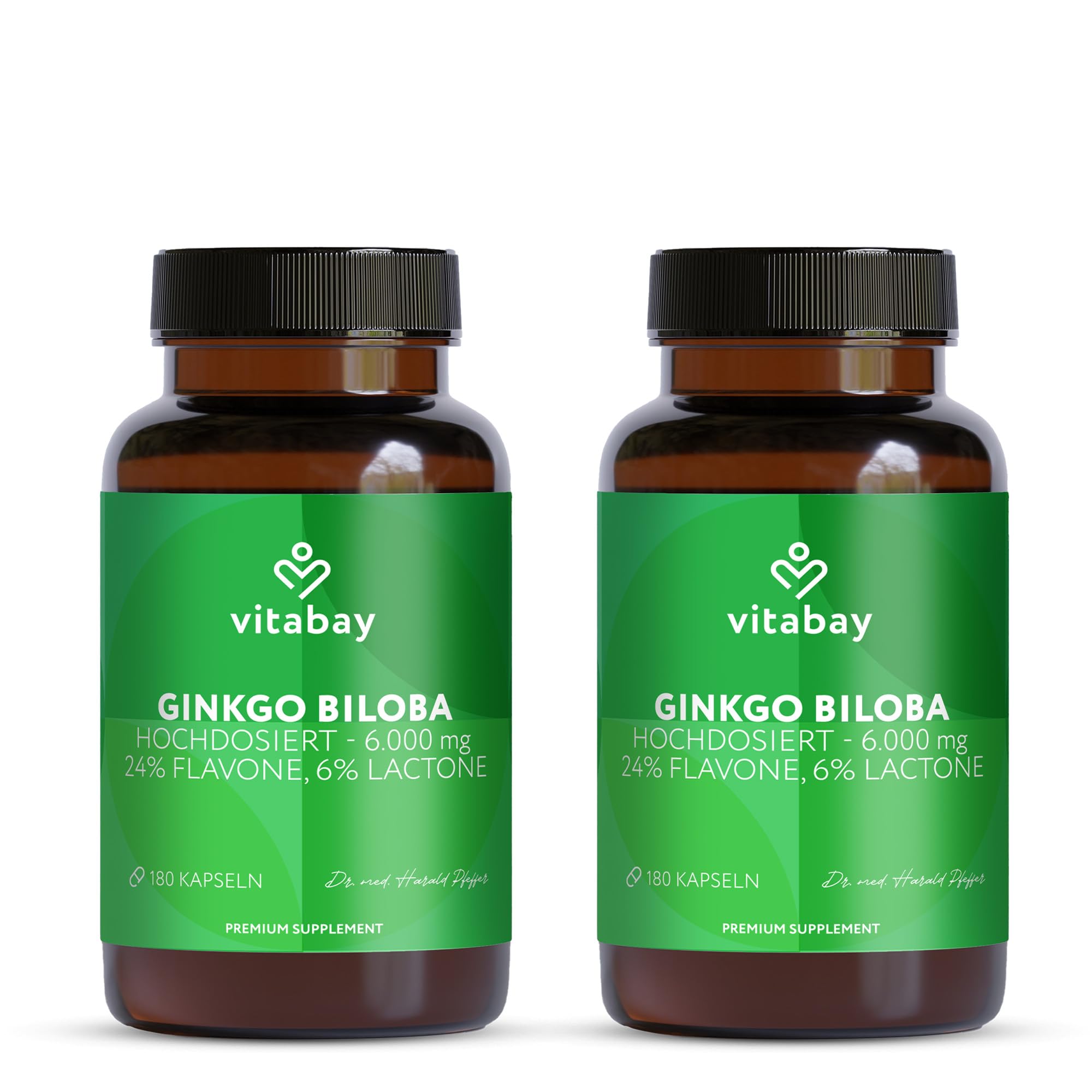 Vitabay Ginkgo Biloba 6000 mg | 360 Kapseln | Zeitoptimierte Abgabe | Mit 24% Flavone & 6% Lactone | Laborgeprüft & hergestellt aus hochwertigen Rohstoffen