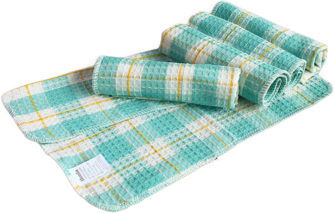 Honla 7 Piece Kitchen Linen Sets,Cotton Windowpane Dish Cloths,Silicone Pot Holder and Oven Mitt Glove,Heat Resistant to 500 Degree F,Machine Washable,Teal
