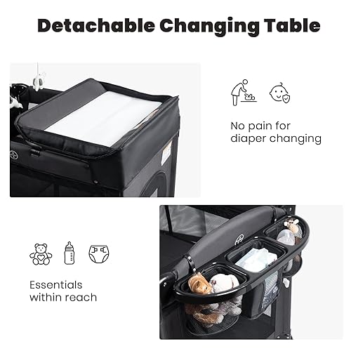 Miniatura 5 de Cunas para Bebé Junto a la Cama, Cuna Portátil 4 en 1 Junto a la Cama con Colchón, Cambiador de Pañales, Cesta de Almacenamiento, Caja de Música,