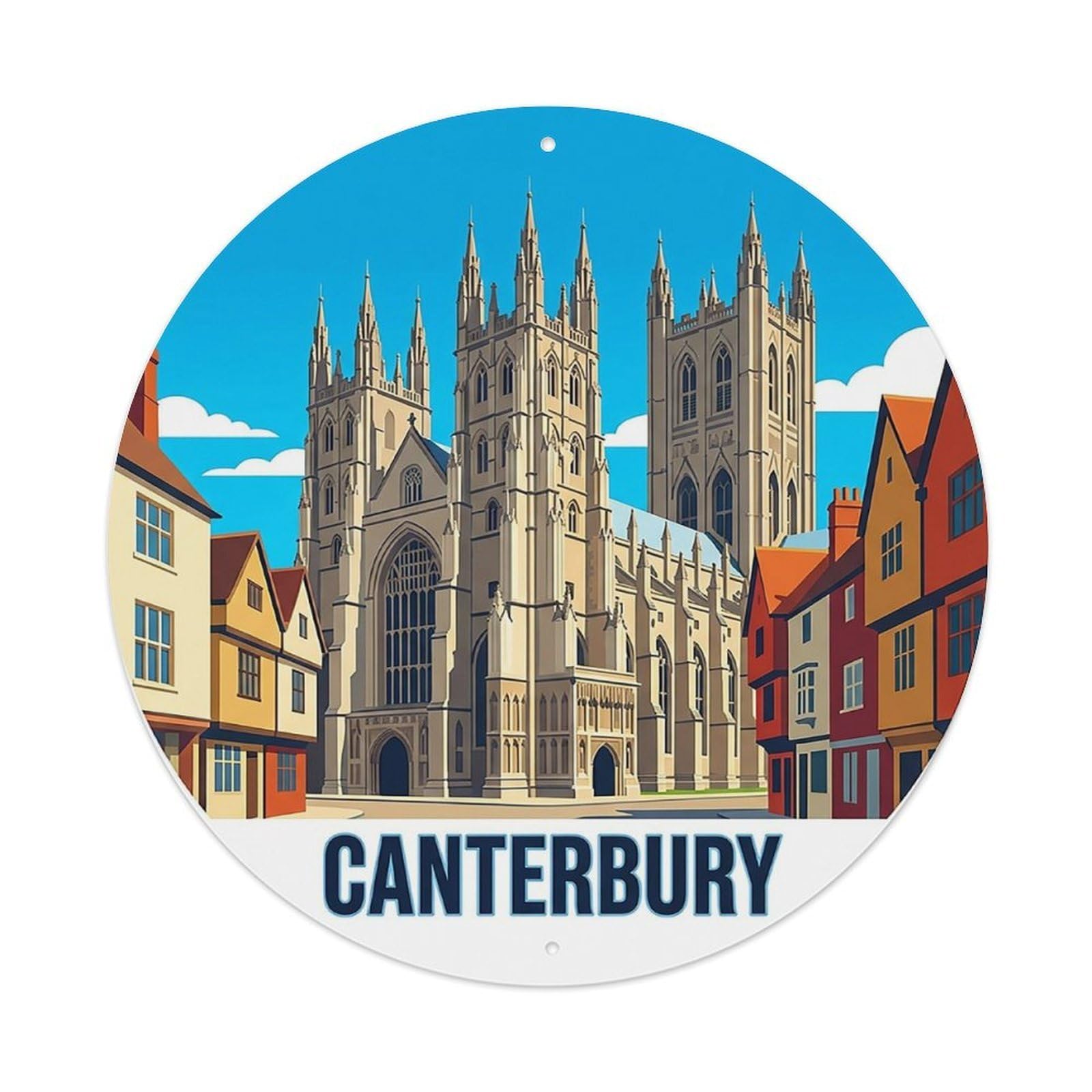 England Vintage Travel Canterbury Vintage Metal Tin Sign Plaque Wall Decor for Cafe, Club Bar, Office, Garden Metal Poster 8x8Inch